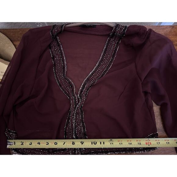 JKara Two Piece Beaded Bolero Jacket Maxi Dress Size 6P Cranaberry Holiday - Picture 9 of 16